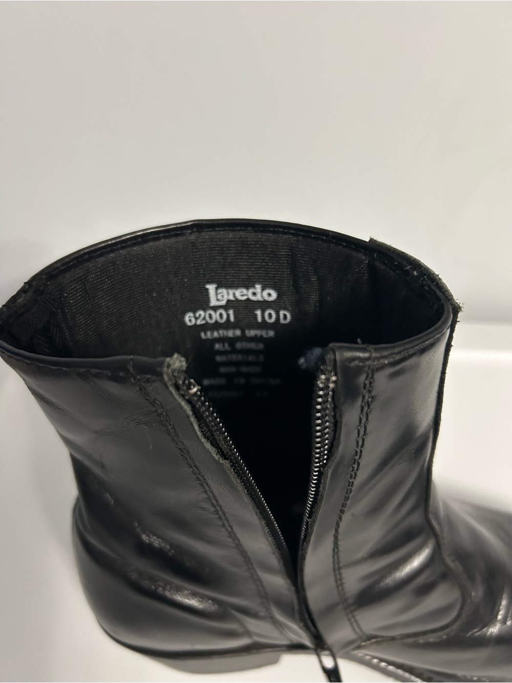 Laredo Black Leather Zip Ankle Boots with Toe Stitching - Picture 4 of 7